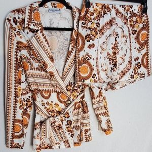 Printed Wrap Belted Blazer & Shorts matching Set